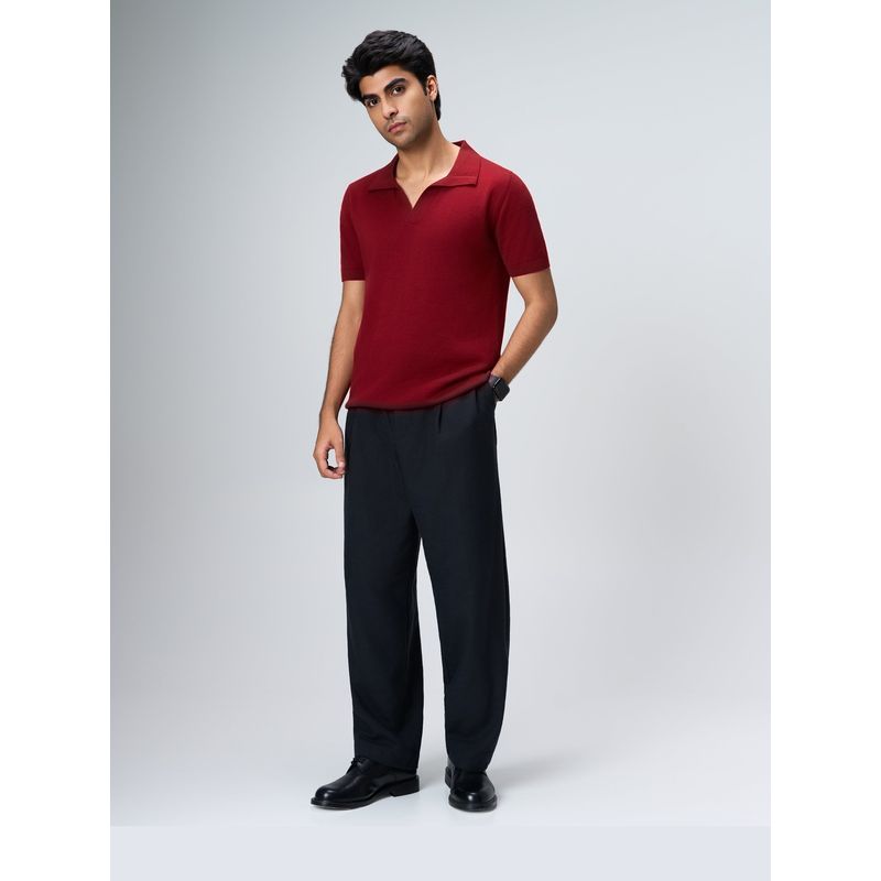 House of Namah Maroon Pique Cotton Ex-Polo T-Shirt (M)