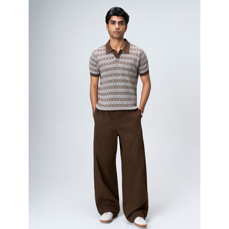 House of Namah Multi-Color Luxe Gridline Cotton Regular V-Polo T-Shirt (XS)