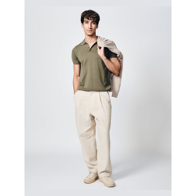 House of Namah Khaki Green Pique Signature Cotton Bamboo Regular B-Polo T-Shirt (XS)