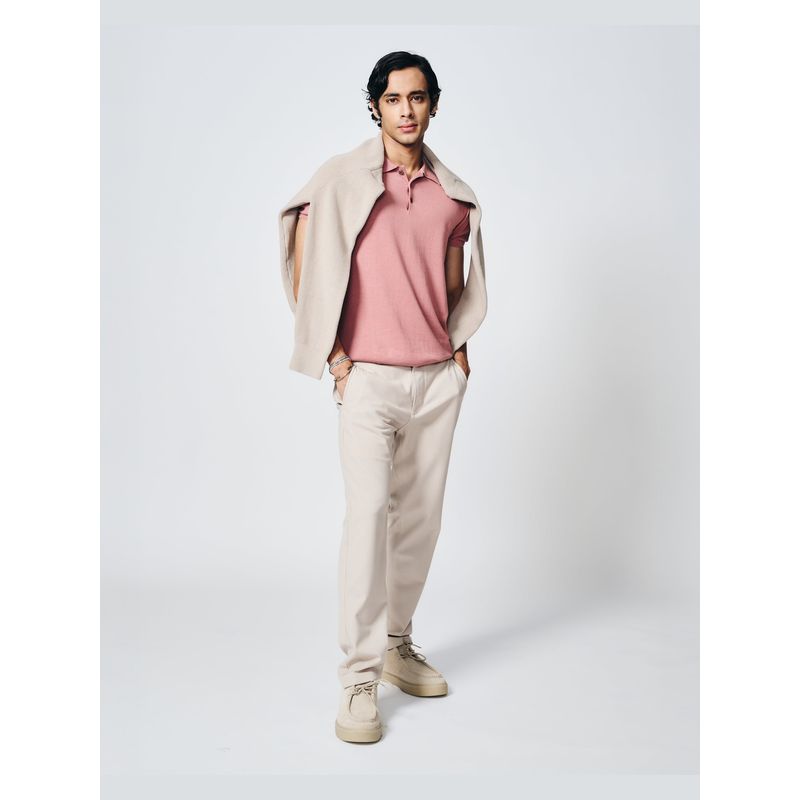 House of Namah Clay Pink Pique Signature Cotton Bamboo Regular B-Polo T-Shirt (XS)