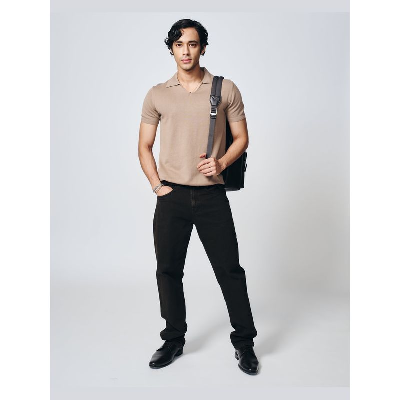 House of Namah Beige All Day Cotton Bamboo Regular U-Polo T-Shirt (M)