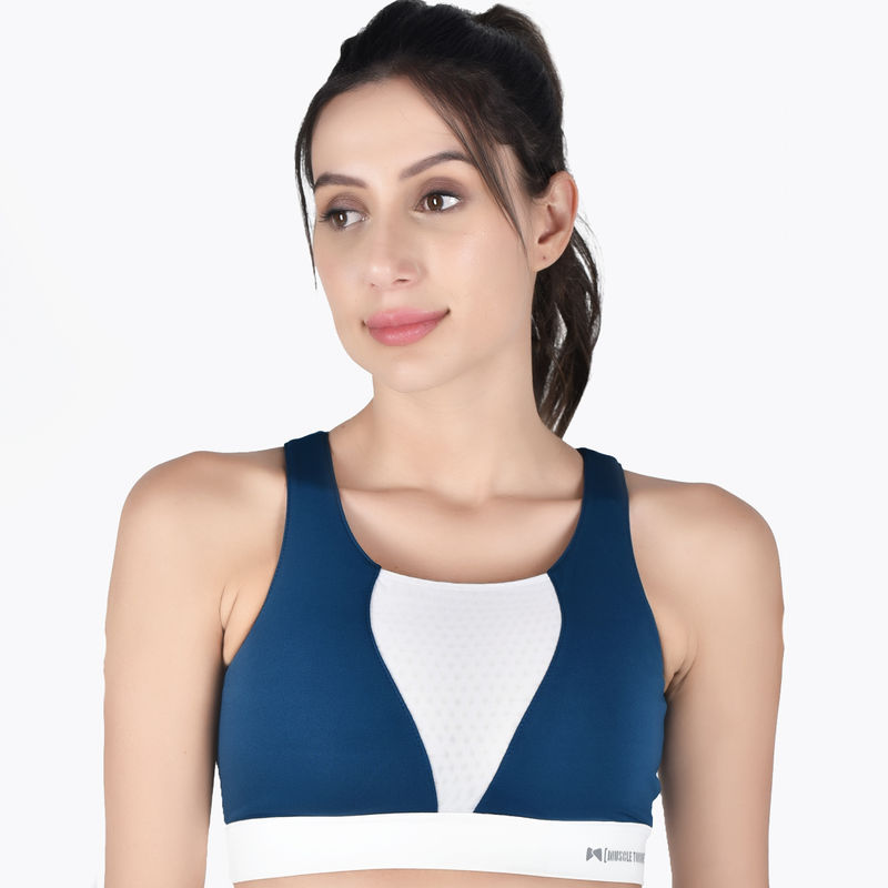 Muscle Torque Running/workout High Impact Front Mesh Style Sports Bra - Blue (S)