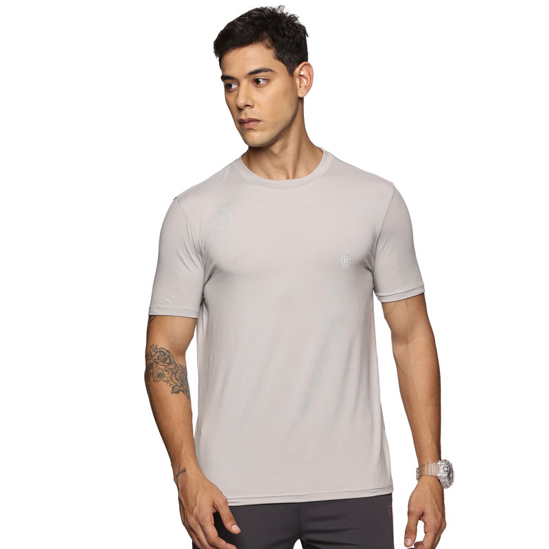 DOMIN8 Men Grey Stretchable Cotton Feel Comfy T-Shirt (S)