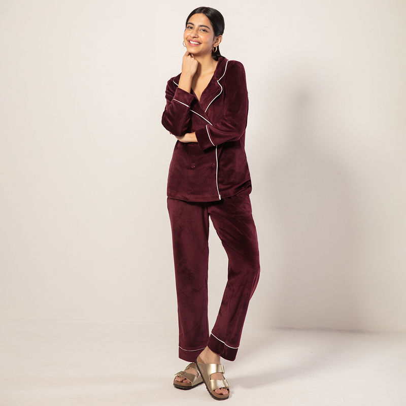 Nykd by Nykaa Velour PJ - Ruby Wine NYS047 (Set of 2) (XL)