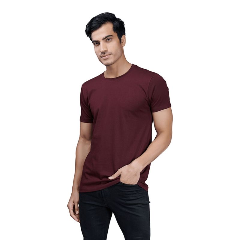 On Loop Sangria Maroon Solid Mens Round Neck T-Shirt (XS)