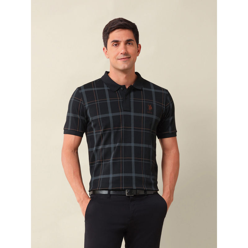 U.S. POLO ASSN. Black Checks Slim Fit Polo T-Shirt (S)
