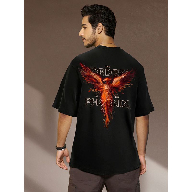 Bewakoof Official Harry Potter Merchandise Men's Black Order Of The Phoenix Oversized T-Shirt (S)