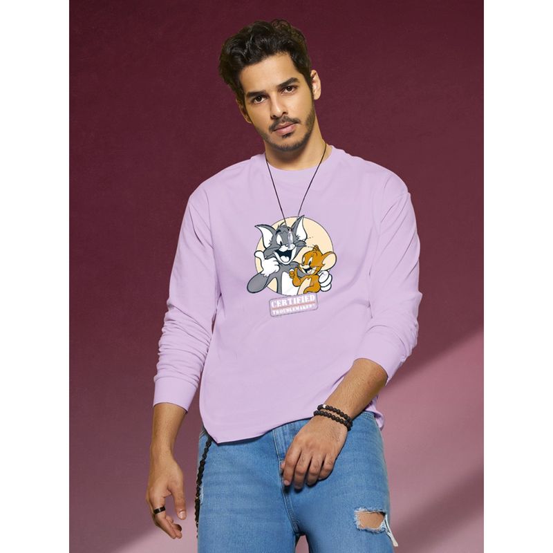 Bewakoof Official Tom & Jerry Merchandise Men's Purple Troublemakers Oversized T-Shirt (M)