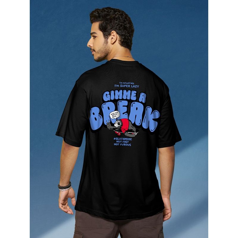 Bewakoof Men's Black Gimme a Break Graphic Printed Oversized T-Shirt (M)