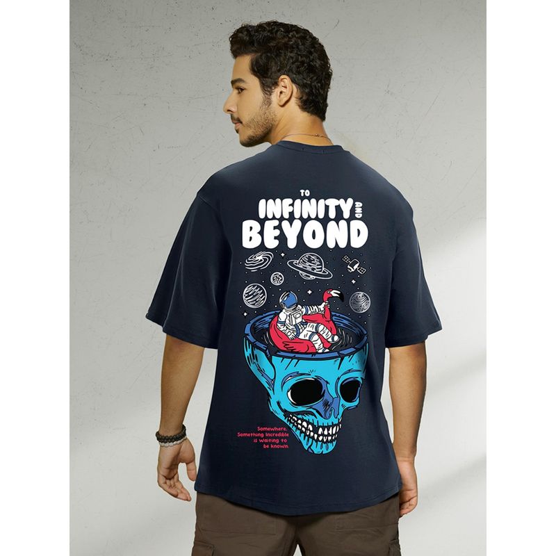 Bewakoof Men's Blue Infinity Space Graphic Printed Oversized T-Shirt (S)