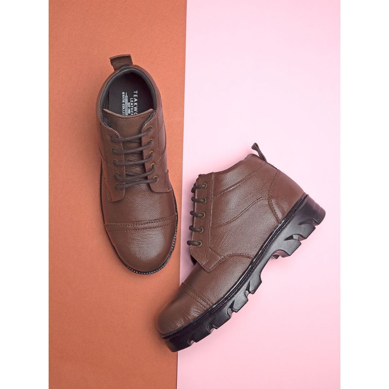 Teakwood Men Brown Genuine Leather Flat Boots - Euro 43