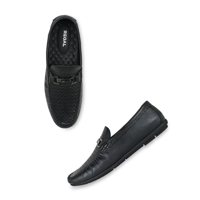 REGAL Black Men Textured Casual Buckled Loafers (UK 11)