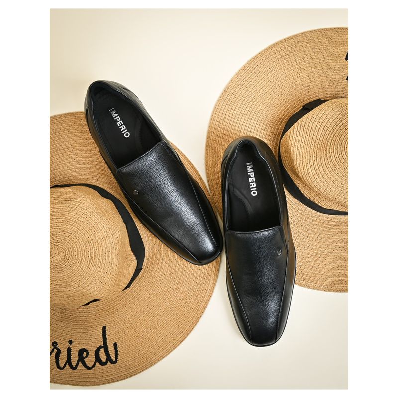 Imperio Black Men Classic Leather Slip On Loafers (UK 7)