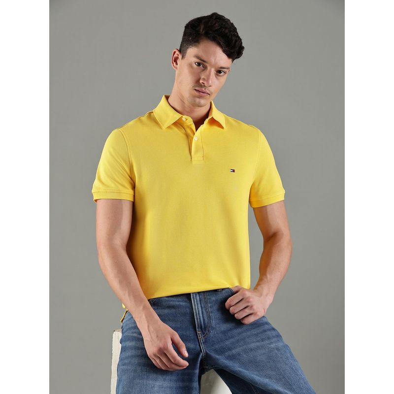 Tommy Hilfiger Men Yellow Cotton Regular Fit Polo T-Shirt (XS)