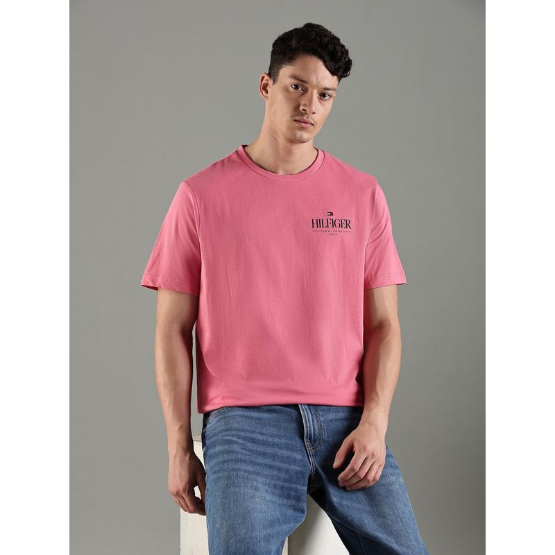 Tommy Hilfiger Men Pink Cotton Regular Fit T-Shirt (XS)