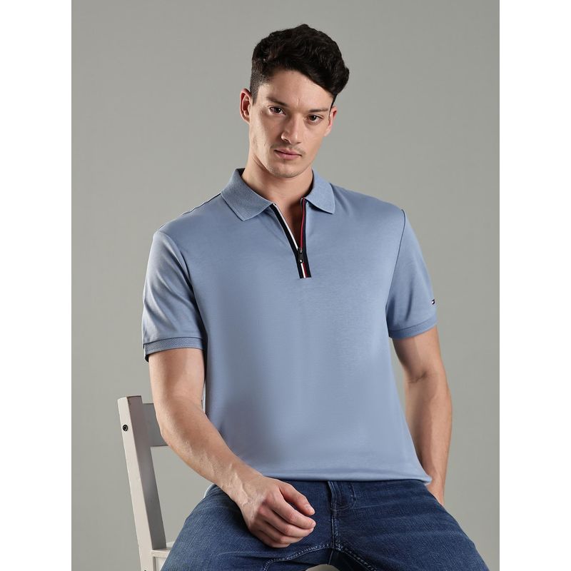 Tommy Hilfiger Men Blue Cotton Regular Fit Polo T-Shirt (XL)