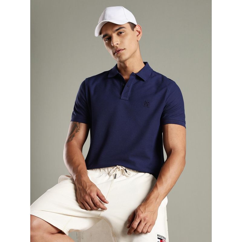 Tommy Hilfiger Men Blue Cotton Regular Fit Polo T-Shirt (L)