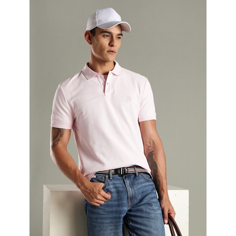 Tommy Hilfiger Men Pink Cotton Regular Fit Polo T-Shirt (M)
