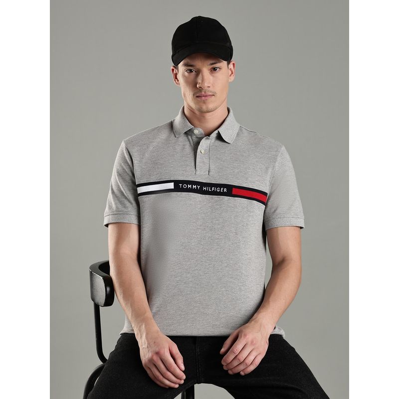 Tommy Hilfiger Men Grey Cotton Regular Fit Polo T-Shirt (XS)