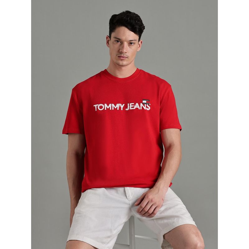 Tommy Hilfiger Men Red Cotton Regular Fit T-Shirt (S)