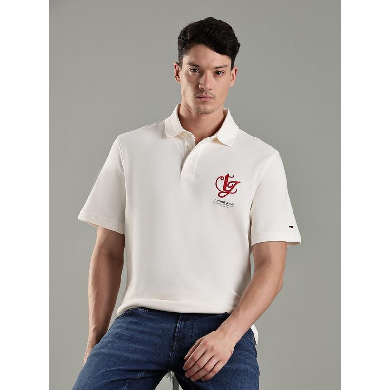 Tommy Hilfiger Men White Cotton Regular Fit Polo T-Shirt (L)