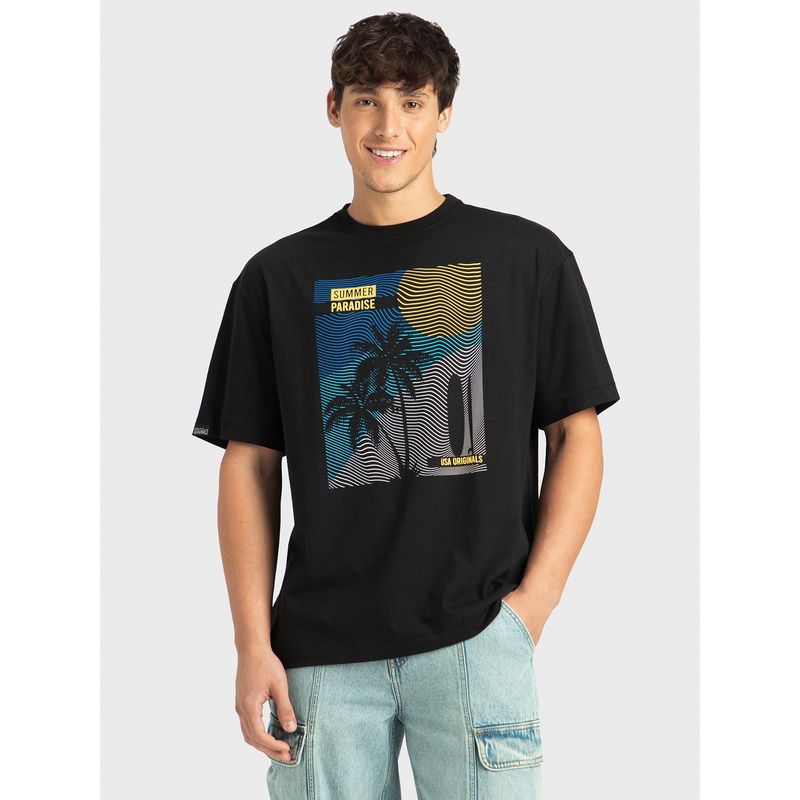Jockey US81 Men Super Combed Cotton Printed Oversized T-Shirt - Black (M)