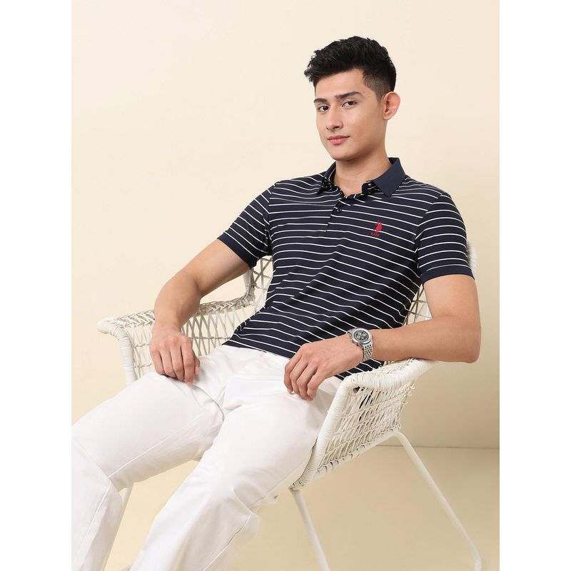 U.S. POLO ASSN. Men Horizontal Striped Slim Fit Polo T-Shirt (M)