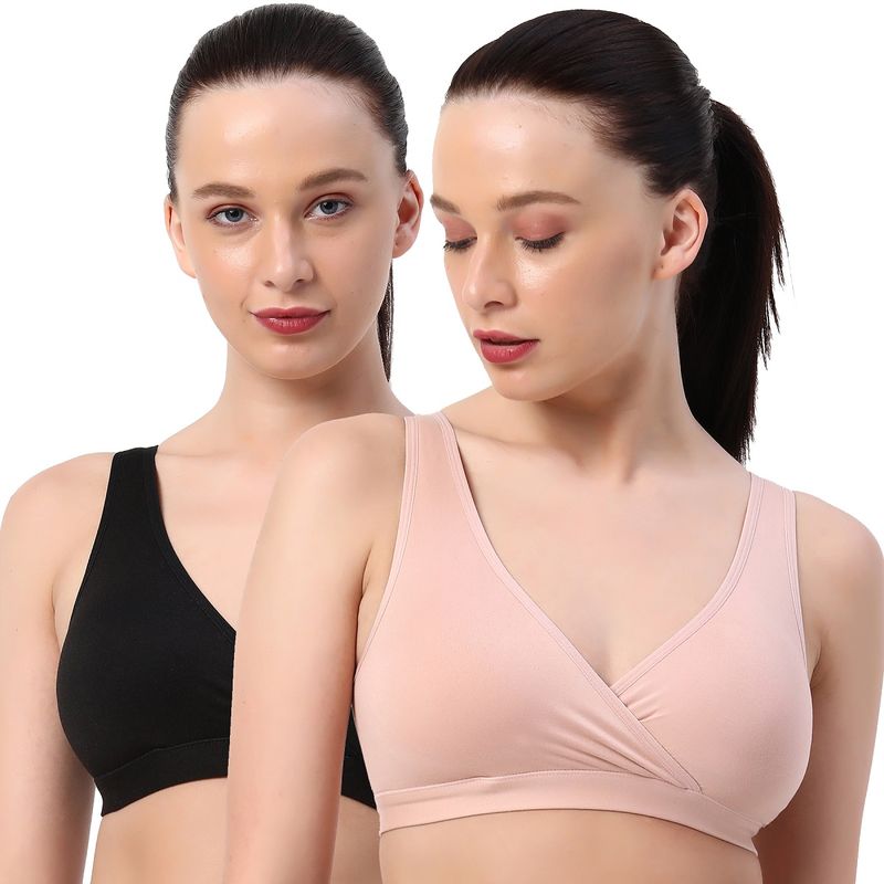 SOIE Non Padded Non Wired Lounge Bra with Removable Cups-Pack of 2-Multi-Color (S)