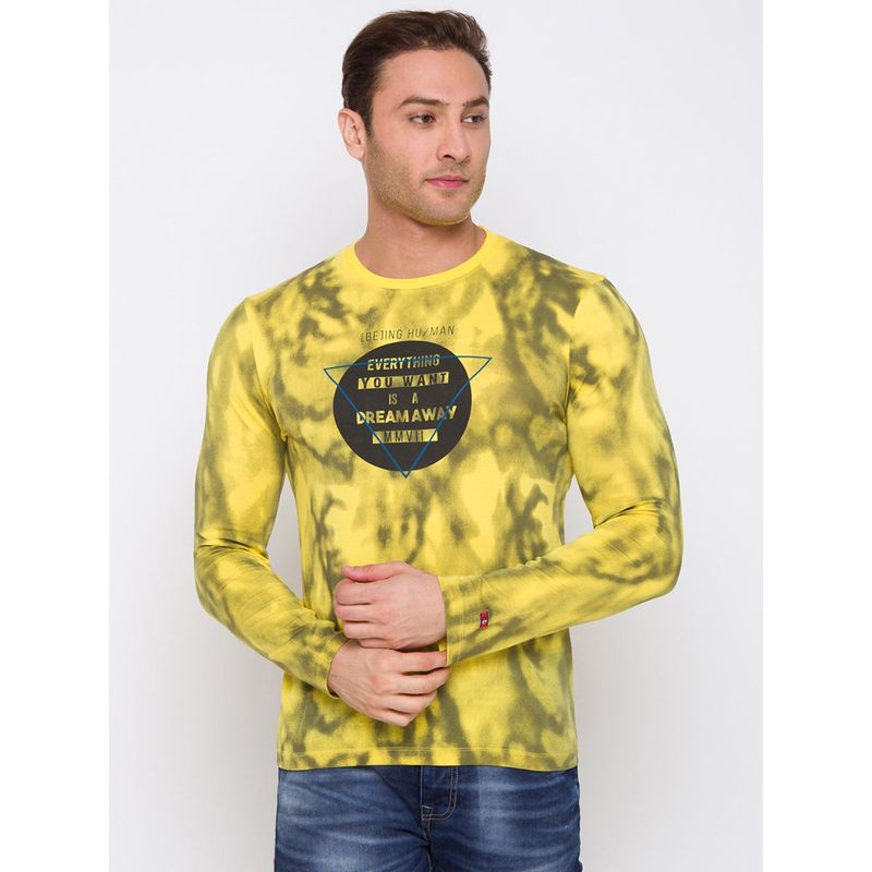 Being Human Men Printed Yellow T-Shirt (S)