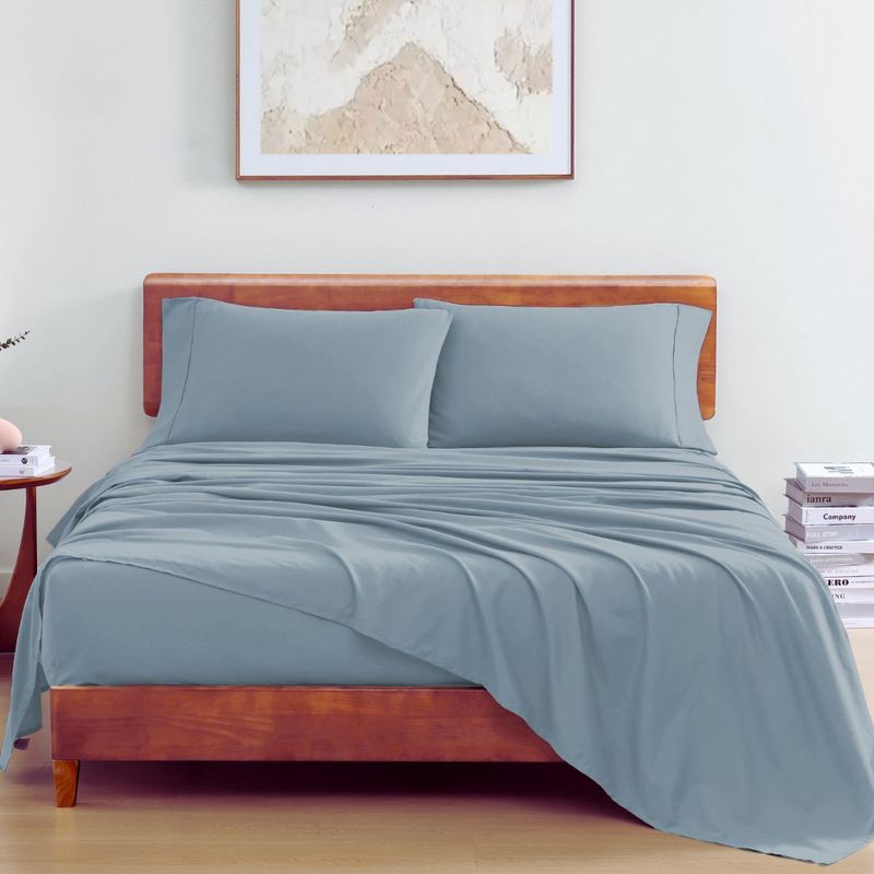 LANE LINEN 100% Organic Cotton Super King Fitted Bedsheet with 2 Pillow Covers - Blue
