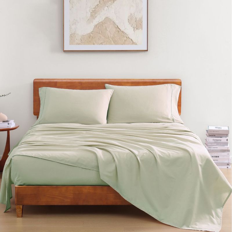 LANE LINEN 100% Organic Cotton Double Fitted Bedsheet with 2 Pillow Covers - Green