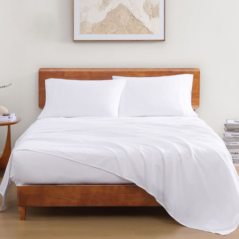 LANE LINEN 100% Organic Cotton Double Fitted Bedsheet with 2 Pillow Covers - White