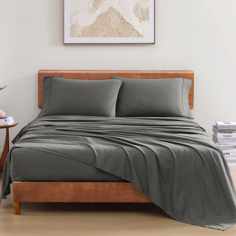 LANE LINEN 100% Organic Cotton Double Bedsheet with 2 Pillow Covers - Dark Grey