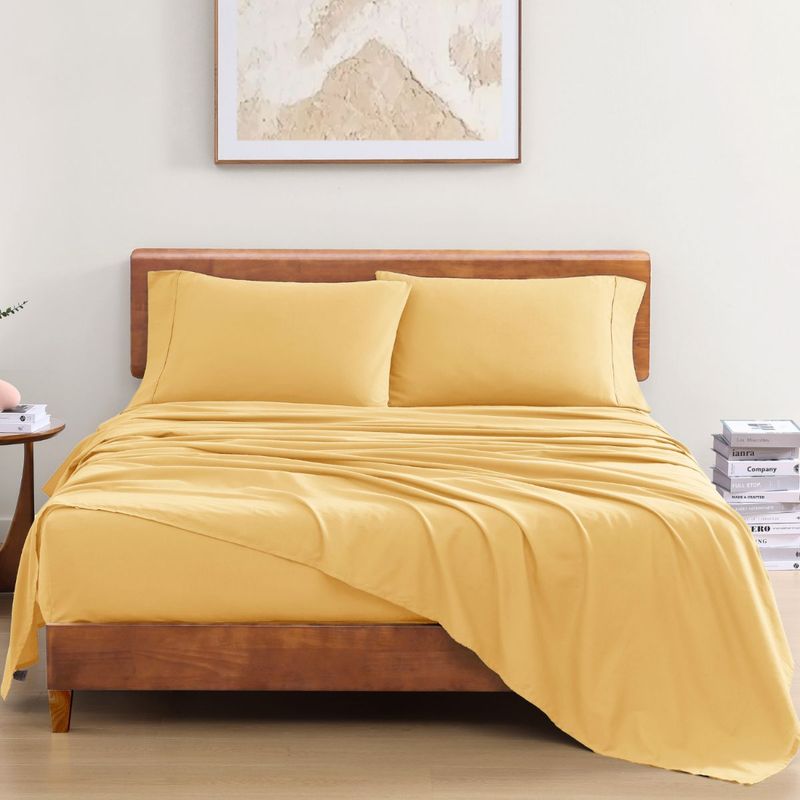 LANE LINEN 100% Organic Cotton Double Bedsheet with 2 Pillow Covers - Orange