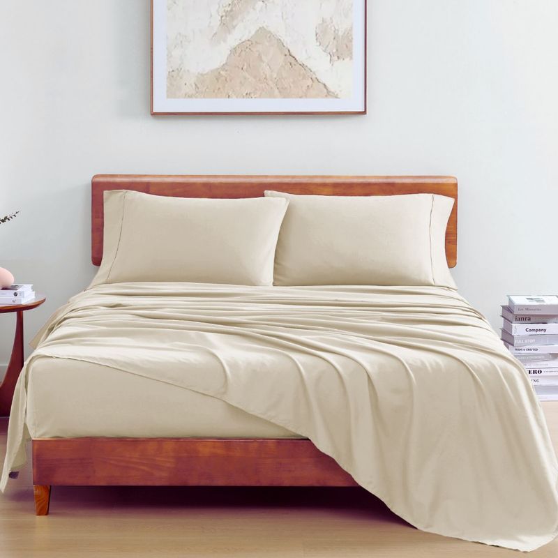 LANE LINEN 100% Organic Cotton Super King Bedsheet with 2 Pillow Covers - Cream