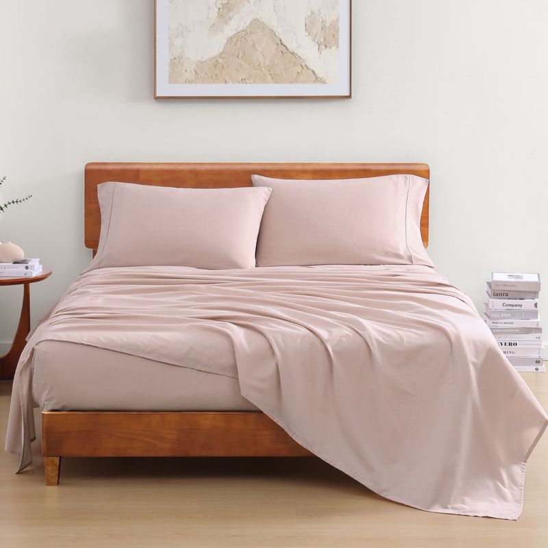 LANE LINEN 100% Organic Cotton Single Bedsheet with 1 Pillow Cover - Pink