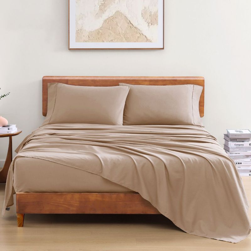 LANE LINEN 100% Organic Cotton Single Bedsheet with 1 Pillow Cover - Taupe