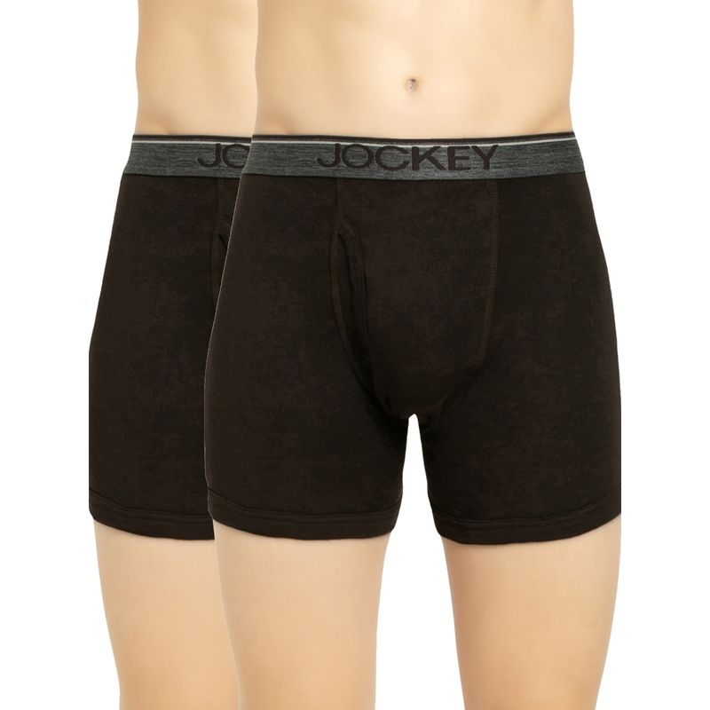 Jockey 8009 Men Cotton Boxer Brief with Ultrasoft Waistband - Brown (Pack of 2) (L)