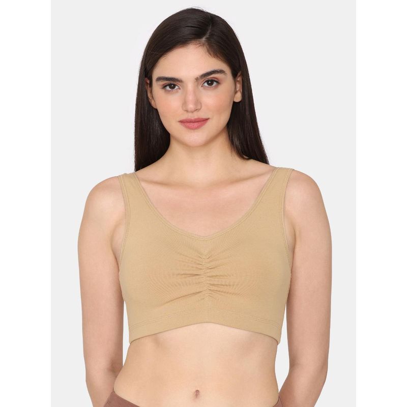 Zivame Double Layered Full Coverage Non Wired Slip-On Home Bra - Skin (M)