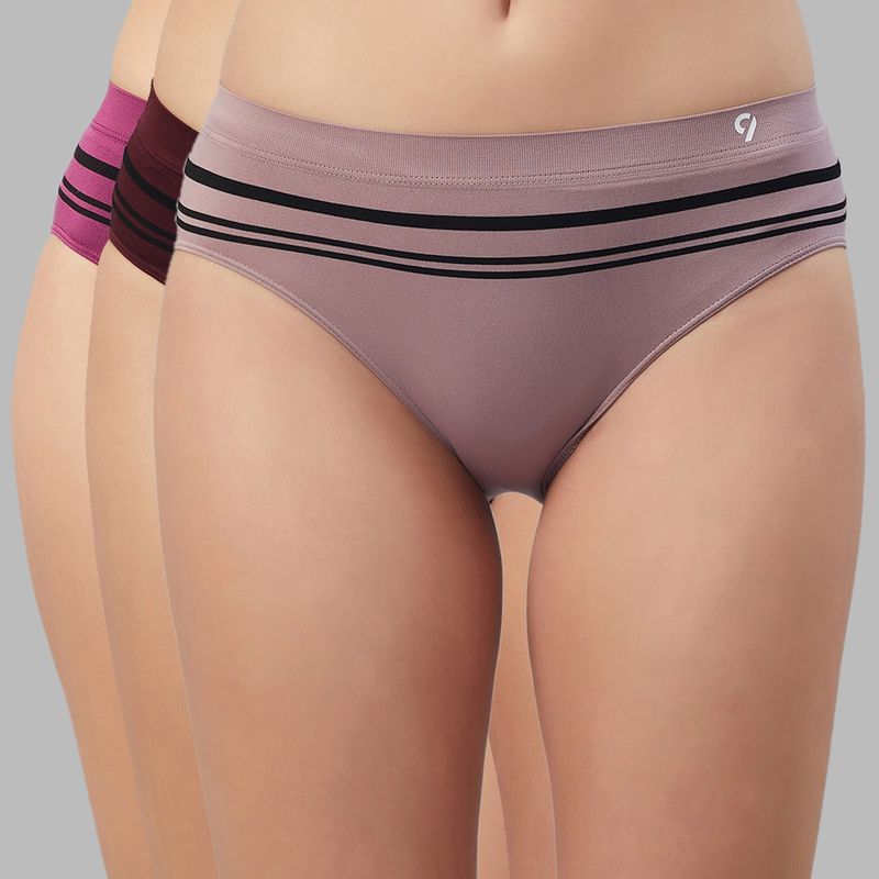 C9 Airwear Mid Rise Seamless Mid Brief Panties Combo For Ladies - Multicolor (Pack of 3) (M)