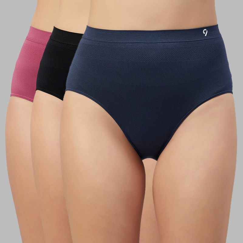 C9 Airwear High Rise Solid Seamless Hipster Underwear Combo For Women - Multicolor (Pack of 3) (M)