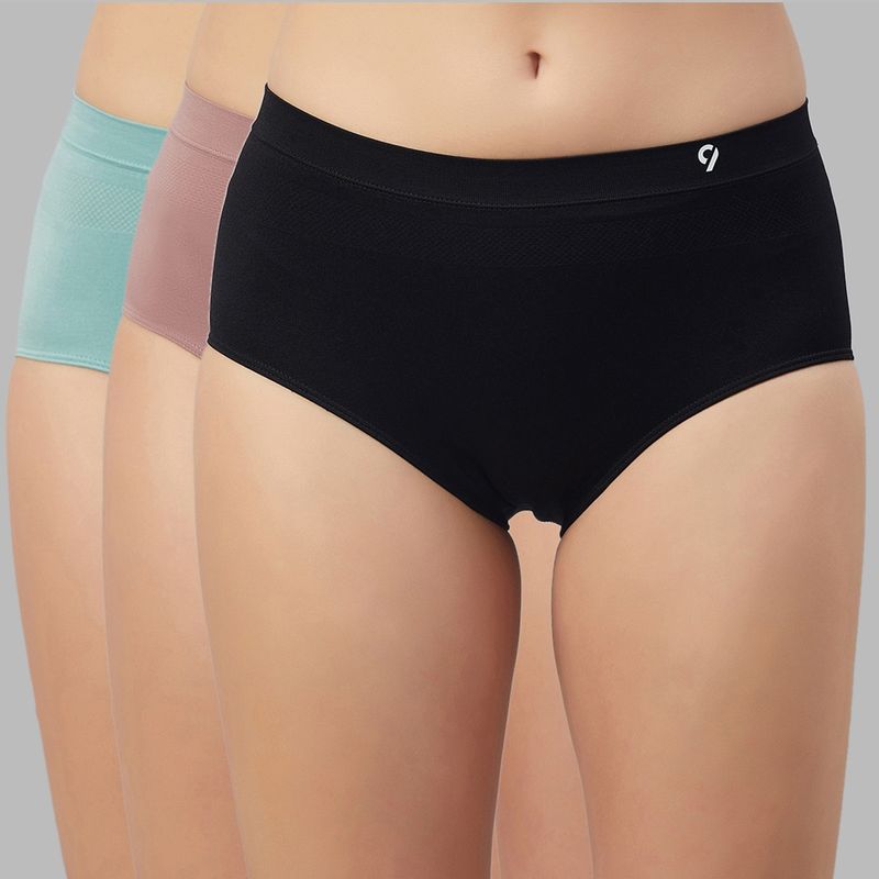 C9 Airwear High Rise Solid Seamless Hipster Panty Combo For Female - Multicolor (Pack of 3) (M)