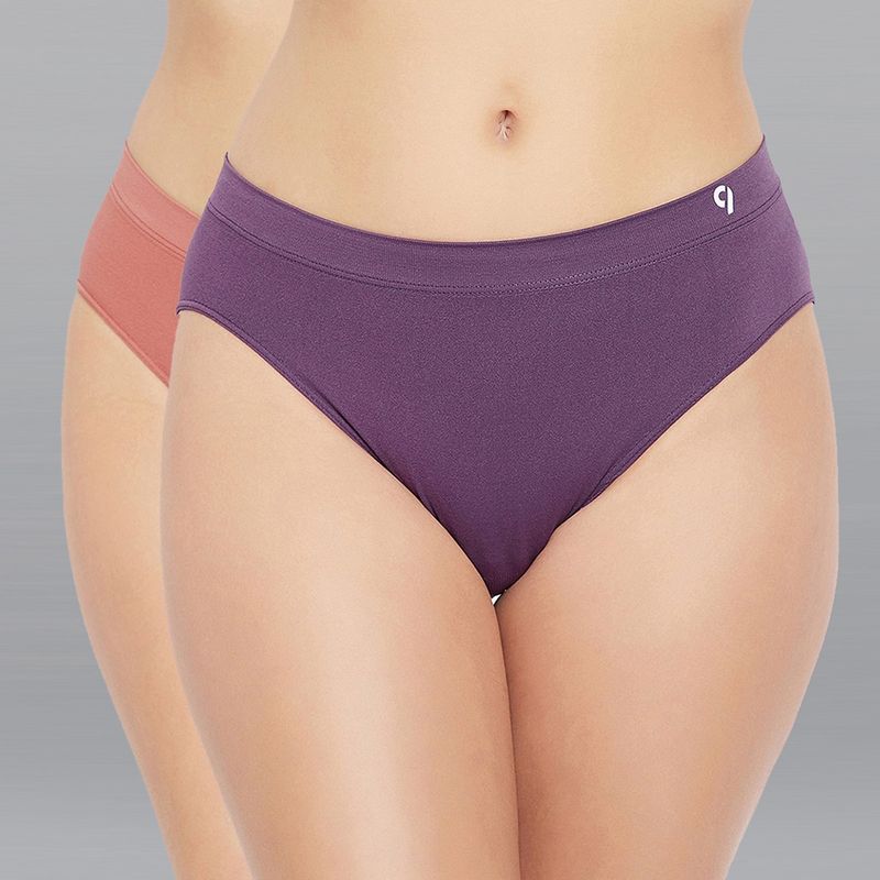 C9 Airwear Violet and Dusty Cedar Mid-Rise Solid Seamless Panties Combo For Women (Pack of 2) (M)