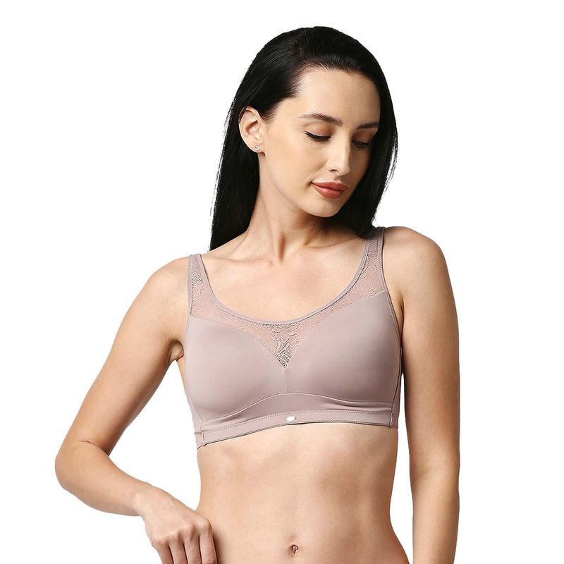 SOIE Full Coverage Padded Non Wired Lace Detail Cami Bra-Bark (36C)