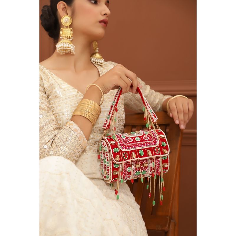 Fancy partywear box clutch with handle bridal bag dulhan purse
