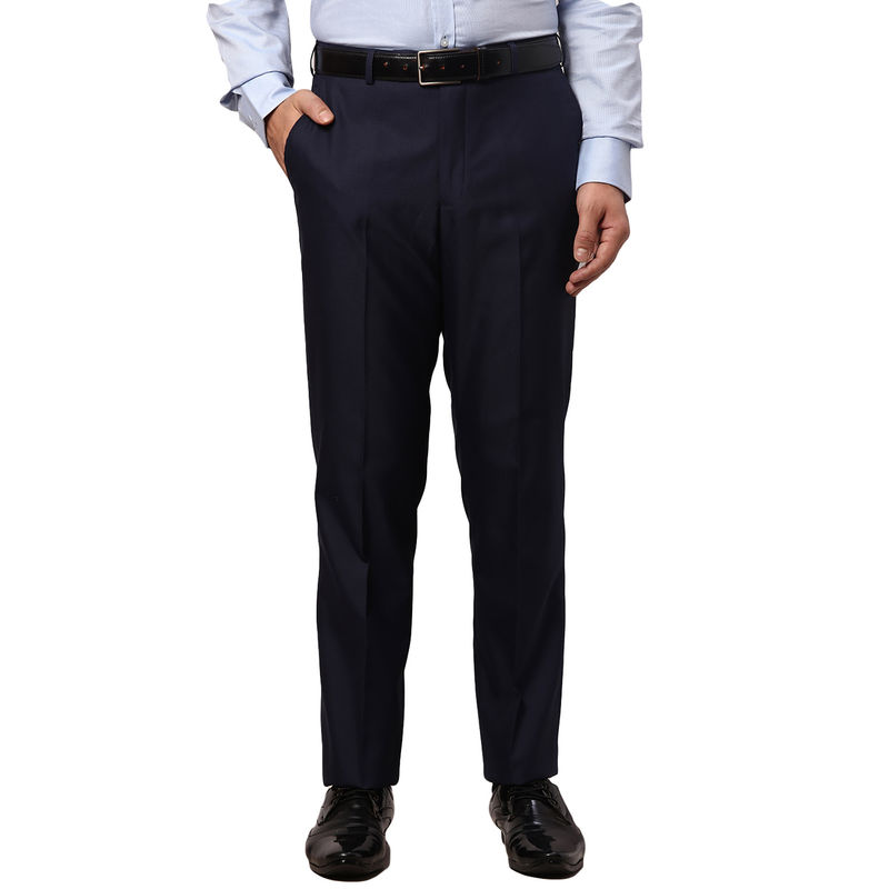 Park Avenue Slim Fit Textured Navy Blue Formal Trouser (30)