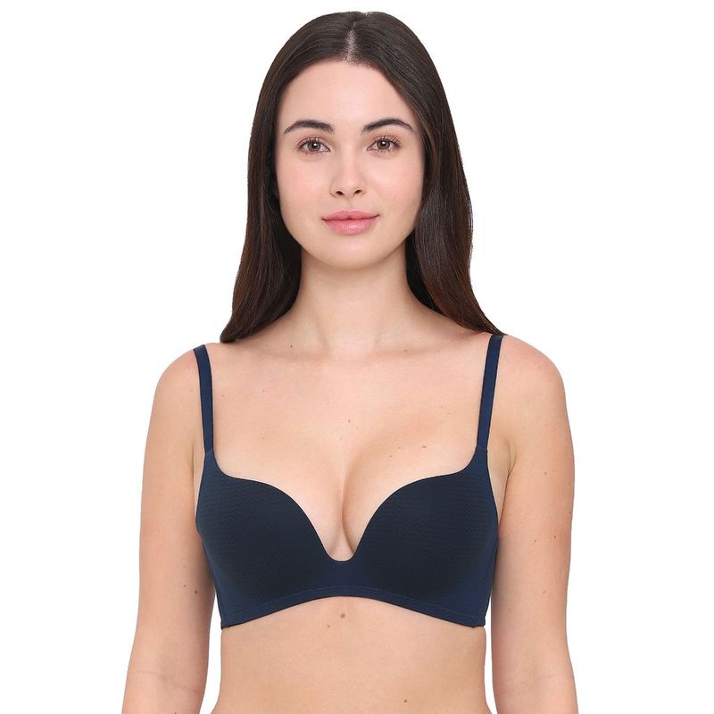 Wacoal Womens Dreamy Curve Padded Non-wired 3/4th Cup Wear Push-up Bra - Navy Blue (34C)