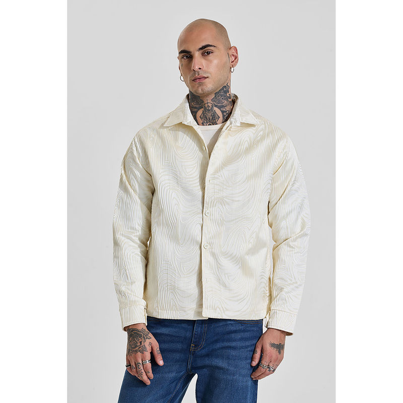 Snitch Men Off White Textured Shackets Jacket (M)