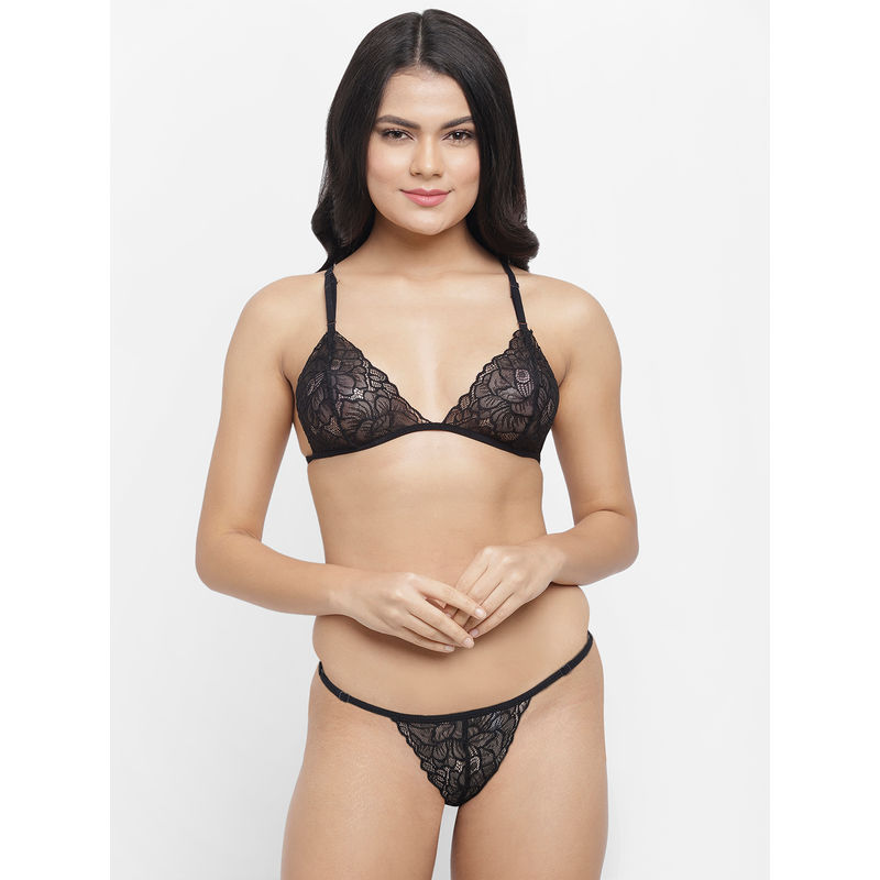 Trending Black Lace Sexy Underwire - See Through Bra - Thong