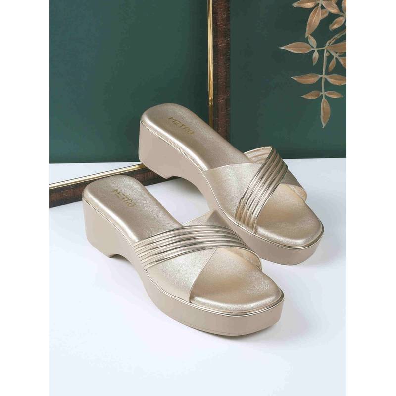 Metro Women Gold Casual Platform Heels (EURO 36)